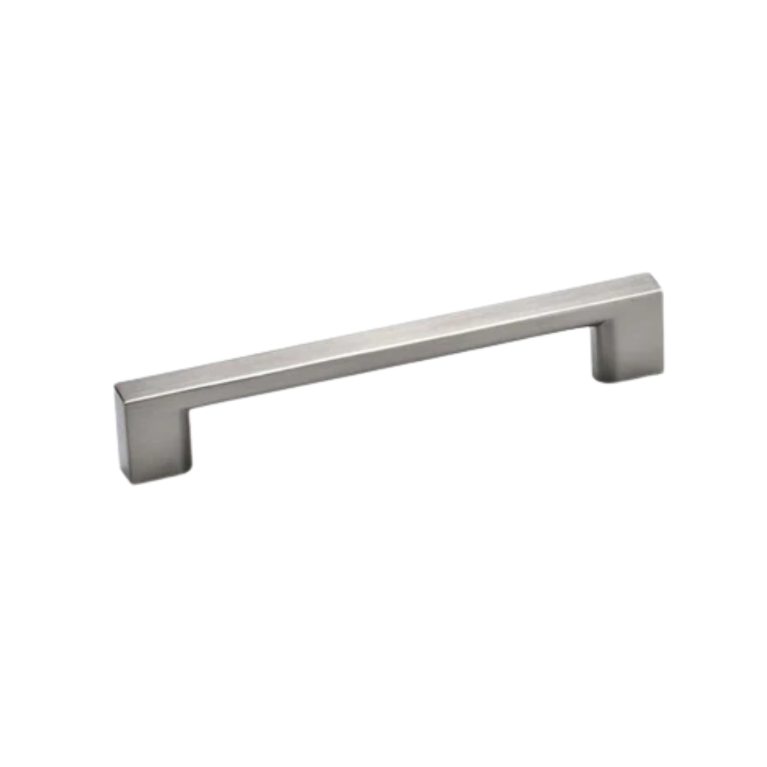 Brushed nickel modern square cabinet pull, 128mm center to center