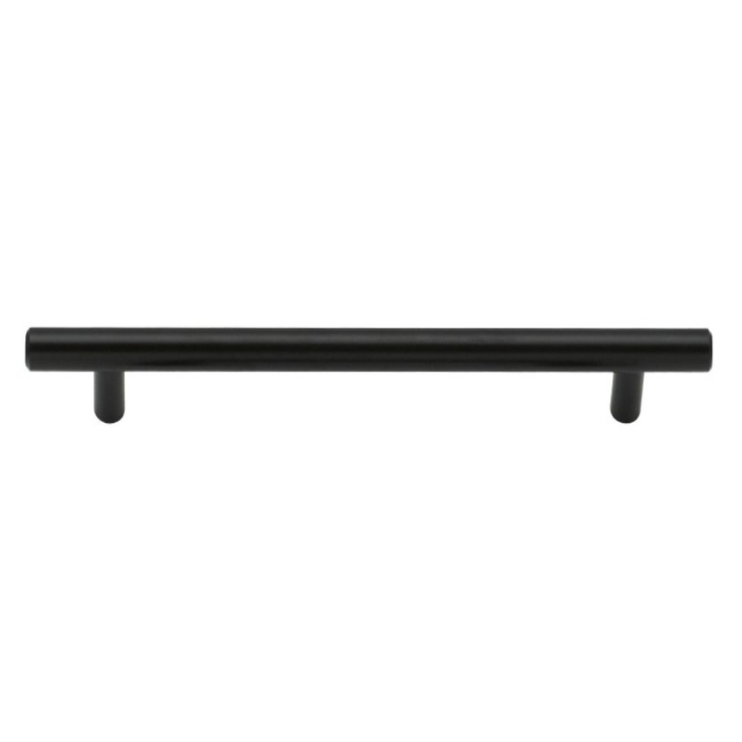 Matte black barbell cabinet pull, 96mm center to center